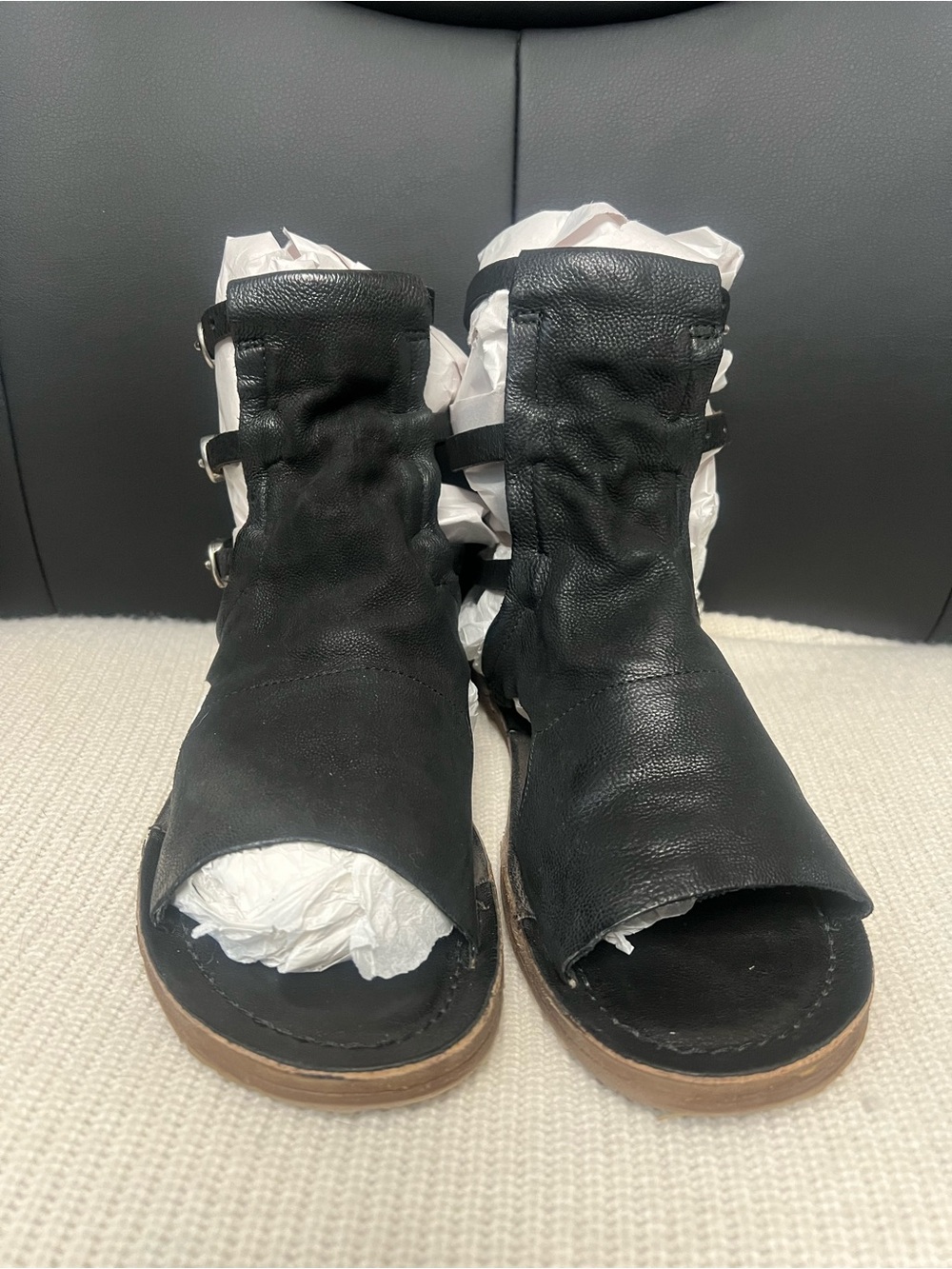 Black A. S. 98 Leather Open-Toe Buckle Sandals size 39 (fits 9)